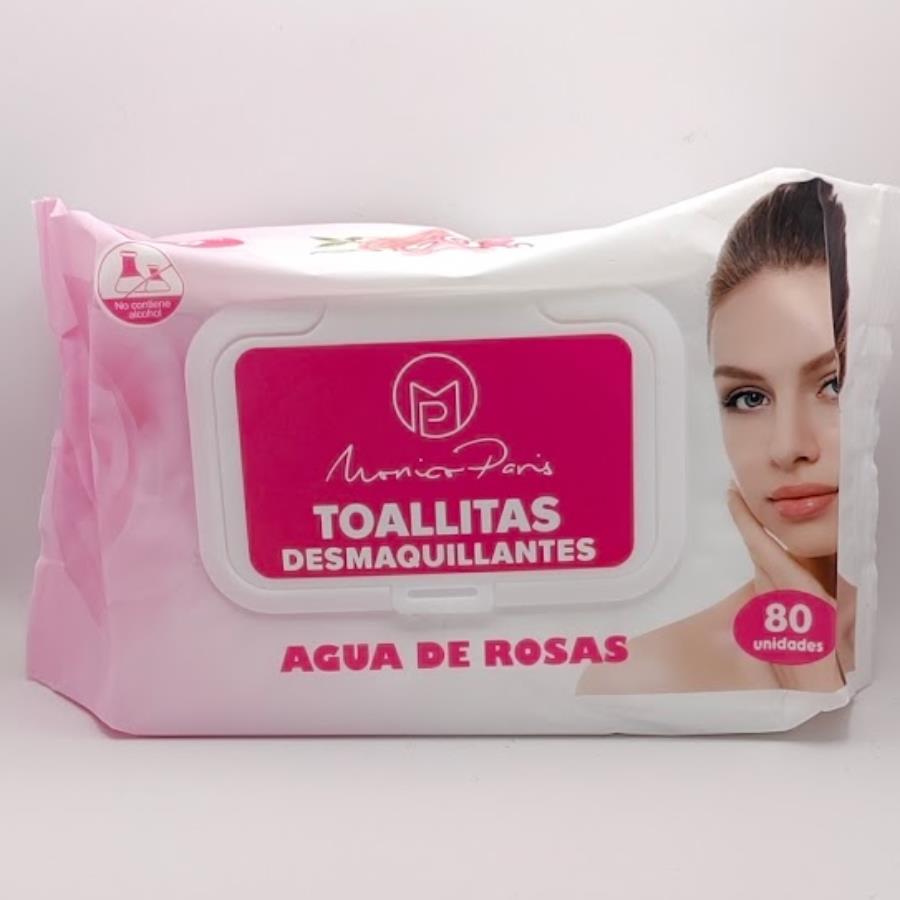 Producto: Toallitas Desmaquillantes Agua de Rosas – Mónica París (80 unidades)